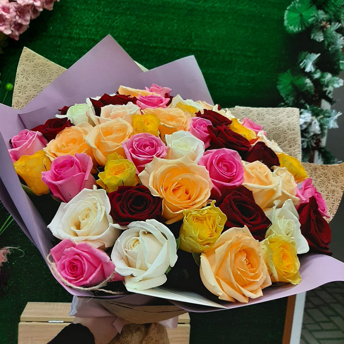 51 разноцветная роза