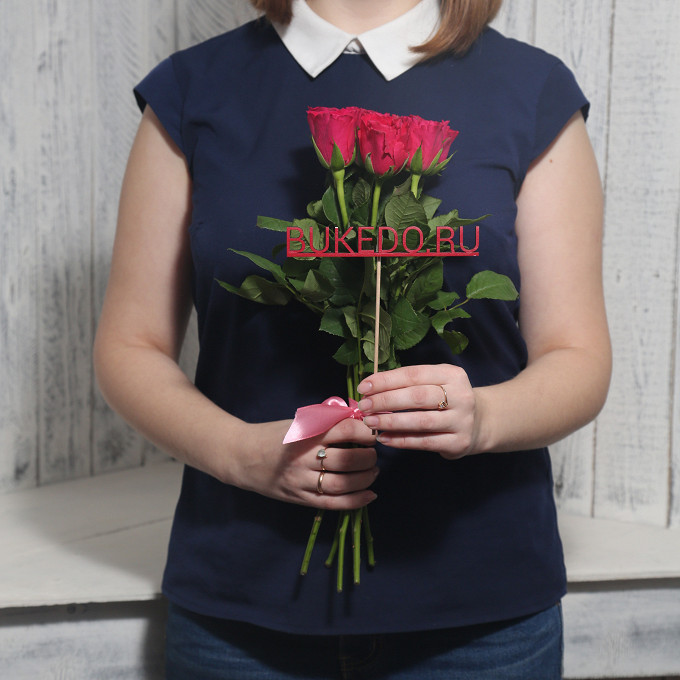 Ярко-розовые розы Кения, 40 см